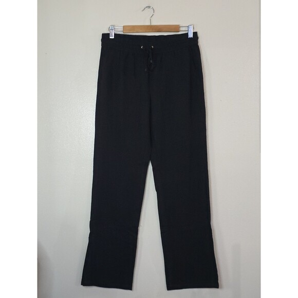 LOVE TREE Black Linen Viscose Straight Leg Pants Womens Size Large  Pockets - Picture 1 of 10